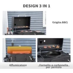 Outsunny Barbecue A Carbone 3 In 1 Con Ripiani Laterali E Inferiore, 124x66x112cm, Nera -Sconto Weber || Campingaz || OUTSUNNY in Italia 55054591 4