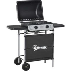Outsunny Barbecue A Gas Con Coperchio, Bruciatori Da 5.6kW, BBQ E Ruote, 104x49x99cm