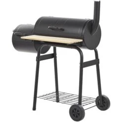 Barbecue A Carbonella Con Coperchio Rotelle E Affumicatore Termometro Nero Satah
