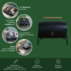 Grill Barbecue Da Tavolo Con Griglia In Acciaio Inox Carbonella Manico In Legno -Sconto Weber || Campingaz || OUTSUNNY in Italia 59903363 5