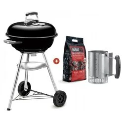 BARBECUE A CARBONE CLASSIC NERO CON PACCO BRICCHETTI DA 2KG E CIMINIERA ACCENSIONE OMAGGIO - COMPACT KETTLE 47CM WEBER