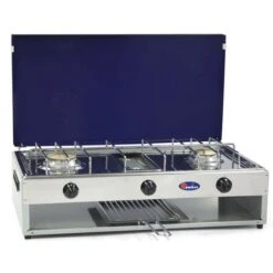 Fornello A Gas Gpl / Metano A 2 Fuochi Pianale In Acciaio Inox Bruciatore Grill Da 1,5 Kw Parker Mod. 552GB Colore: Grigio - Blu Gpl
