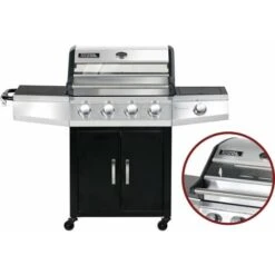 Barbecue A Gas Con Coperchio In Vetro Bingo 5 + Coperchio Di Protezione - Nero