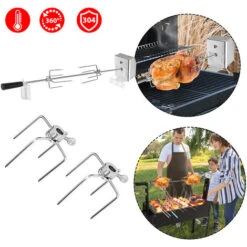 Set Di Spiedini Per Barbecue In Acciaio Inox, 107 Cm, Con Motore, 4 Aghi Per Carne, 220 V – 240 V, Girarrosto Elettrico, Girarrosto HENGMEI -Sconto Weber || Campingaz || OUTSUNNY in Italia 88136364 3