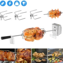 Set Di Spiedini Per Barbecue In Acciaio Inox, 107 Cm, Con Motore, 4 Aghi Per Carne, 220 V – 240 V, Girarrosto Elettrico, Girarrosto HENGMEI -Sconto Weber || Campingaz || OUTSUNNY in Italia 88136364 4
