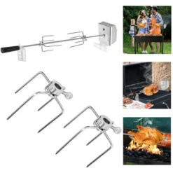 Set Di Spiedini Per Barbecue In Acciaio Inox, 107 Cm, Con Motore, 4 Aghi Per Carne, 220 V – 240 V, Girarrosto Elettrico, Girarrosto HENGMEI -Sconto Weber || Campingaz || OUTSUNNY in Italia 88136364 5