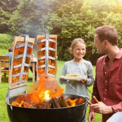 Set Di 2 Tavolette Per Salmone Da Affumicare Tavoletta Per Salmone Da Affumicare Con Supporto Stabile In Acciaio Inox Per Barbecue E Griglia HENGMEI -Sconto Weber || Campingaz || OUTSUNNY in Italia 88136515 5