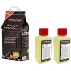 LotusGrill CARBONE LEGNO FAGGIO 2,5 Kg SACCO Incl. 2x LotusGrill PASTA 200 Ml, Entrambi Realizzato Per Raucharmes Barbecue Con Con LotusGrill