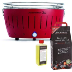 Barbecue Rosso XL Con Batterie E Cavo Di Alimentazione USB + 2.5Kg Di Carbonella Di Faggio + Gel Combustibile 500ml -Lotus Grill