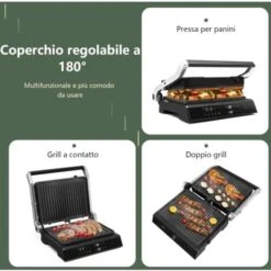 RELAX4LIFE Piastra Elettrica 2000W, Bistecchiera Elettrica Con Piastre Antiaderenti E Rimovibili, 5 Modalità Automatiche, Cottura Bifacciali 90° A 230°, Timer 0-4 H, Per Panini E BBQ -Sconto Weber || Campingaz || OUTSUNNY in Italia 90447340 3