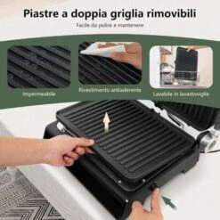 RELAX4LIFE Piastra Elettrica 2000W, Bistecchiera Elettrica Con Piastre Antiaderenti E Rimovibili, 5 Modalità Automatiche, Cottura Bifacciali 90° A 230°, Timer 0-4 H, Per Panini E BBQ -Sconto Weber || Campingaz || OUTSUNNY in Italia 90447340 4