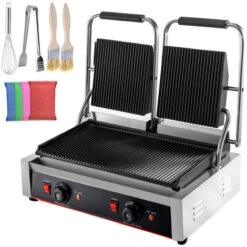 VEVOR Piastra Panini Elettrica 3600W Griglia Bistecchiera Doppia Scanalatura