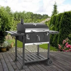 MasterCook - Barbecue A Carbonella In Acciaio Con Ruote Robusto E Stabile Con Doppia Griglia, Termometro E Regolazione Cestello Barbecue, Barbecue Carbonella Con Ripiani Laterali -Sconto Weber || Campingaz || OUTSUNNY in Italia 95802965 2