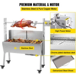 VEVOR Girarrosto BBQ Per Agnello Capacita Da 40kg Con Lamiera, Griglia A Barbecue Motore Elettrico 25W Con Forchetta Per Arrosto, Forno In Piedi BBQ In Acciaio Inox Con Pedana E Ruote Per Campeggio -Sconto Weber || Campingaz || OUTSUNNY in Italia 95860515 5