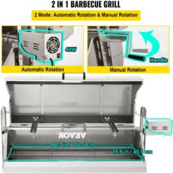VEVOR Girarrosto Elettrico 40W In Acciaio Inox Con Griglia Forchetta Per Agnello Tacchino Pollo Da Esterno Campeggio Carico Max. 60kg, Set Girarrosto Elettrico Con Coperchio Maniglia In Acciaio Inox -Sconto Weber || Campingaz || OUTSUNNY in Italia 95860518 4