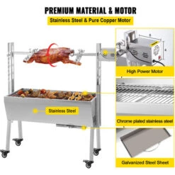 VEVOR Girarrosto BBQ Per Agnello Capacita Da 40kg Senza Lamiera, Griglia A Barbecue Motore Elettrico 25W Con Forchetta Per Arrosto, Forno In Piedi BBQ In Acciaio Inox Con Pedana E Ruote Per Campeggio -Sconto Weber || Campingaz || OUTSUNNY in Italia 95860540 5