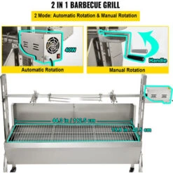 VEVOR Girarrosto Elettrico 40W In Acciaio Inox Con Griglia Forchetta Per Agnello Tacchino BBQ Esterno Da Campeggio Carico Max. 60kg, Set Girarrosto Elettrico Con Parabrezza Per Barbecue Agnello Pollo -Sconto Weber || Campingaz || OUTSUNNY in Italia 95860546 4