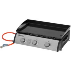 Outsunny Piastra Barbecue A Gas Antiaderente Da Tavolo Con 3 Bruciatori Da 3kW, 60.5x48.5x21cm, Nero