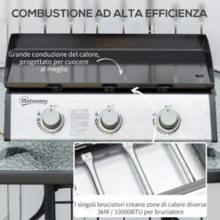 Outsunny Piastra Barbecue A Gas Antiaderente Da Tavolo Con 3 Bruciatori Da 3kW, 60.5x48.5x21cm, Nero -Sconto Weber || Campingaz || OUTSUNNY in Italia 96084994 4