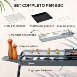 Outsunny Barbecue A Carbonella Con Griglia E Piastra In Acciaio Con Ripiani Laterali, 113x59x83.5cm, Nero -Sconto Weber || Campingaz || OUTSUNNY in Italia 96085051 4