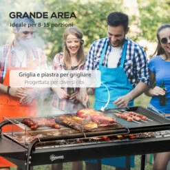 Outsunny Barbecue A Carbonella Con Griglia E Piastra In Acciaio Con Ripiani Laterali, 113x59x83.5cm, Nero -Sconto Weber || Campingaz || OUTSUNNY in Italia 96085051 5