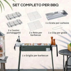 Outsunny Barbecue A Carbonella Con 2 Griglie E Cestini Laterali, 77x30x70cm, Verde Scuro -Sconto Weber || Campingaz || OUTSUNNY in Italia 96085102 4