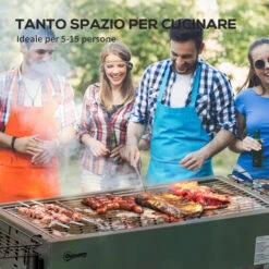 Outsunny Barbecue A Carbonella Con 2 Griglie E Cestini Laterali, 77x30x70cm, Verde Scuro -Sconto Weber || Campingaz || OUTSUNNY in Italia 96085102 5
