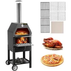 VEVOR Forno A Legna Portatile Per Pizza Barbecue Da Esterno, Forno A Legna Per Pizza Da Esterno Con Pietra E Canna Fumaria Di Facile Spostamento, Forno A Legna Forno A Carbonella Per Pizza Da Esterno