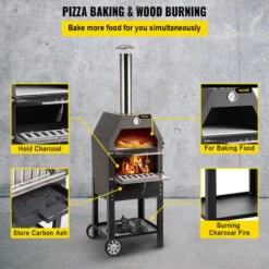 VEVOR Forno A Legna Portatile Per Pizza Barbecue Da Esterno, Forno A Legna Per Pizza Da Esterno Con Pietra E Canna Fumaria Di Facile Spostamento, Forno A Legna Forno A Carbonella Per Pizza Da Esterno -Sconto Weber || Campingaz || OUTSUNNY in Italia 96461250 4