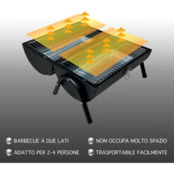 Griglia Cilindro Da Tavolo Bbq In Acciaio Inox Barbeque Da Viaggio Portatile Colore Nero Carbonella Trasportabile PicNic Campeggio -Sconto Weber || Campingaz || OUTSUNNY in Italia 97130266 3