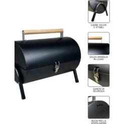 Griglia Cilindro Da Tavolo Bbq In Acciaio Inox Barbeque Da Viaggio Portatile Colore Nero Carbonella Trasportabile PicNic Campeggio -Sconto Weber || Campingaz || OUTSUNNY in Italia 97130266 4