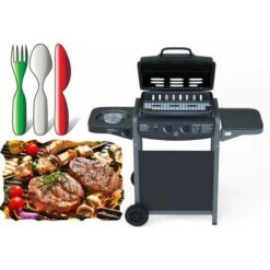 Barbecue A Gas Con Fuoco Bruciatore Laterale BBQ Con Coperchio Termometro Griglia Piano Di Appoggio Grill Compatto Con Ruote E Struttura In Acciaio Giardino Esterno Piscina 112 X 52.5 X 96.5 Cm Nero -Sconto Weber || Campingaz || OUTSUNNY in Italia 97144873 5