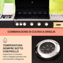 Klarstein Jersey - Cucina Da Esterno Con Griglia A Gas E Lavello, 20,7 KW, 5+1 Bruciatori, Mobile -Sconto Weber || Campingaz || OUTSUNNY in Italia 97203060 3
