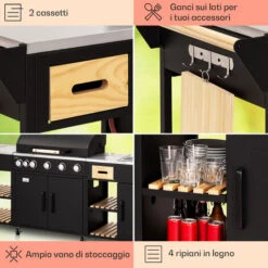 Klarstein Jersey - Cucina Da Esterno Con Griglia A Gas E Lavello, 20,7 KW, 5+1 Bruciatori, Mobile -Sconto Weber || Campingaz || OUTSUNNY in Italia 97203060 5