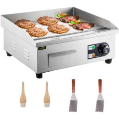 VEVOR Piastra Griglia Elettrica 3000W Grill Di Cottura In Acciaio Inossidabile Per Carne Pesce Verdure Piadine Panini Bistecca, Piastra Grill Commerciale Elettrica Temperatura Regolabile Fino A 300℃