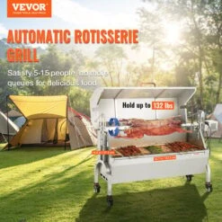 VEVOR Girarrosto Spiedo BBQ Con Coperchio 50W In Acciaio Inox Manuale/Elettrico Capienza Max. 60kg Altezza Regolabile 19-43,2cm, Kit Di Girarrosto Spiedo Per BBQ Festa Evento Esterno Lunghezza 117 Cm -Sconto Weber || Campingaz || OUTSUNNY in Italia 98635376 3