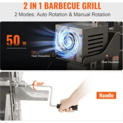 VEVOR Girarrosto Spiedo BBQ Con Coperchio 50W In Acciaio Inox Manuale/Elettrico Capienza Max. 60kg Altezza Regolabile 19-43,2cm, Kit Di Girarrosto Spiedo Per BBQ Festa Evento Esterno Lunghezza 117 Cm -Sconto Weber || Campingaz || OUTSUNNY in Italia 98635376 5